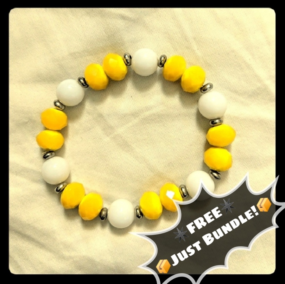 Stretchy White, Yellow, Silver Bracelet